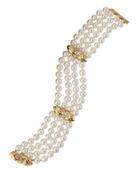 Diamond-station 4-strand Akoya Pearl Bracelet