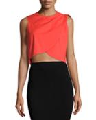 Stretch-linen Layered Cropped Tank, Papaya
