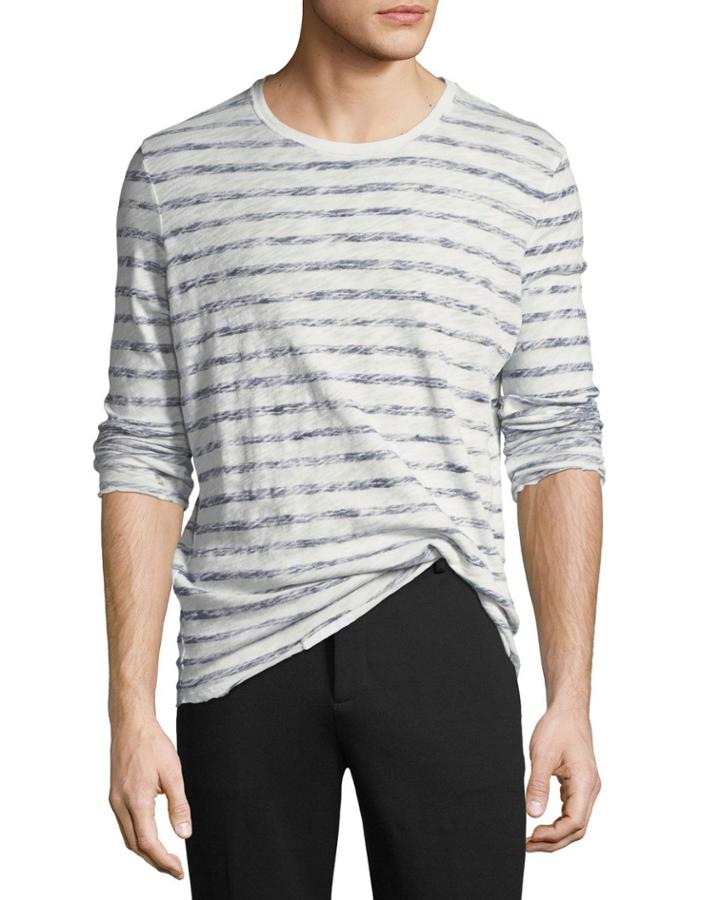 Distressed Painted-stripe Long-sleeve T-shirt