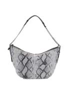 Snakeskin-embossed Leather Hobo Bag, Black