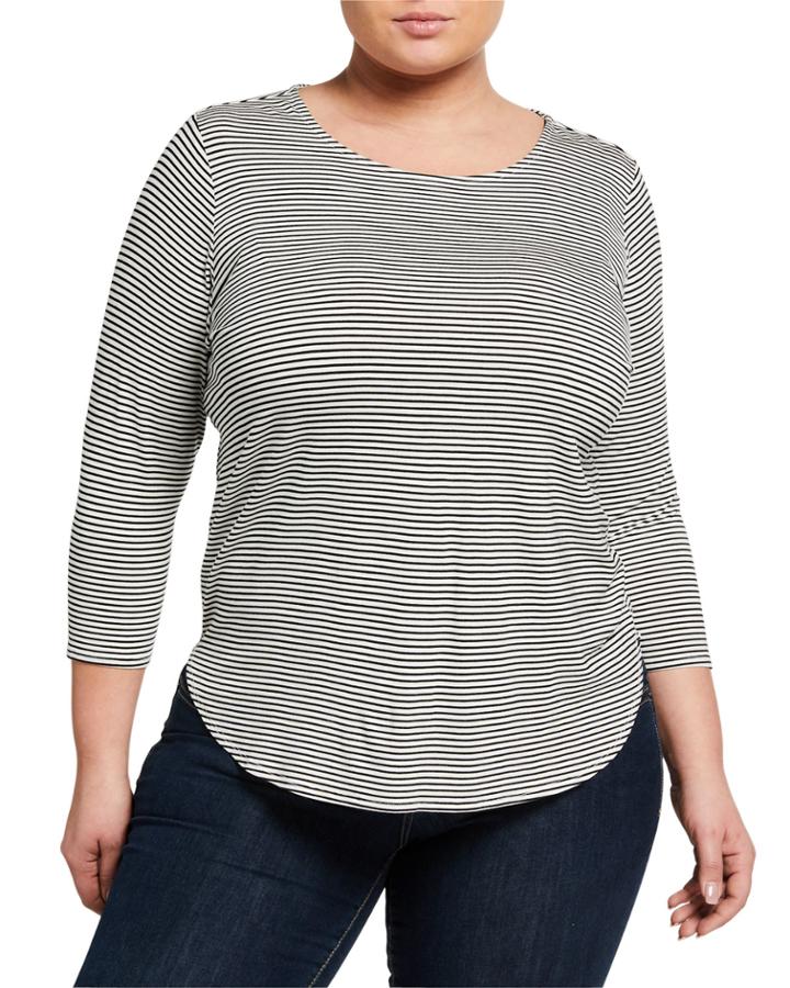 Plus Size Pleated Yoke 3/4 Sleeve
