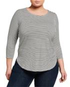 Plus Size Pleated Yoke 3/4 Sleeve