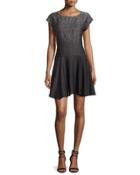 Cap-sleeve Fit-&-flare Dress, Gray