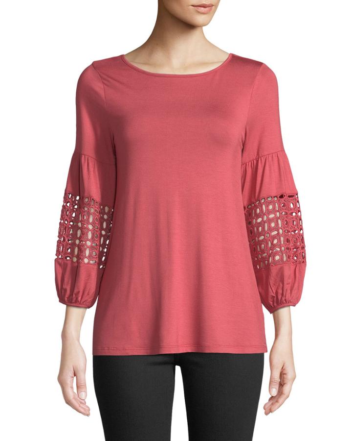 Crochet Balloon-sleeve Jersey Tee