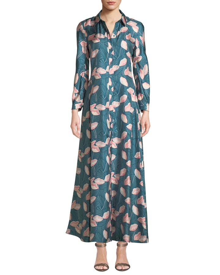 Siya Long-sleeve Button-front Graphic Floral
