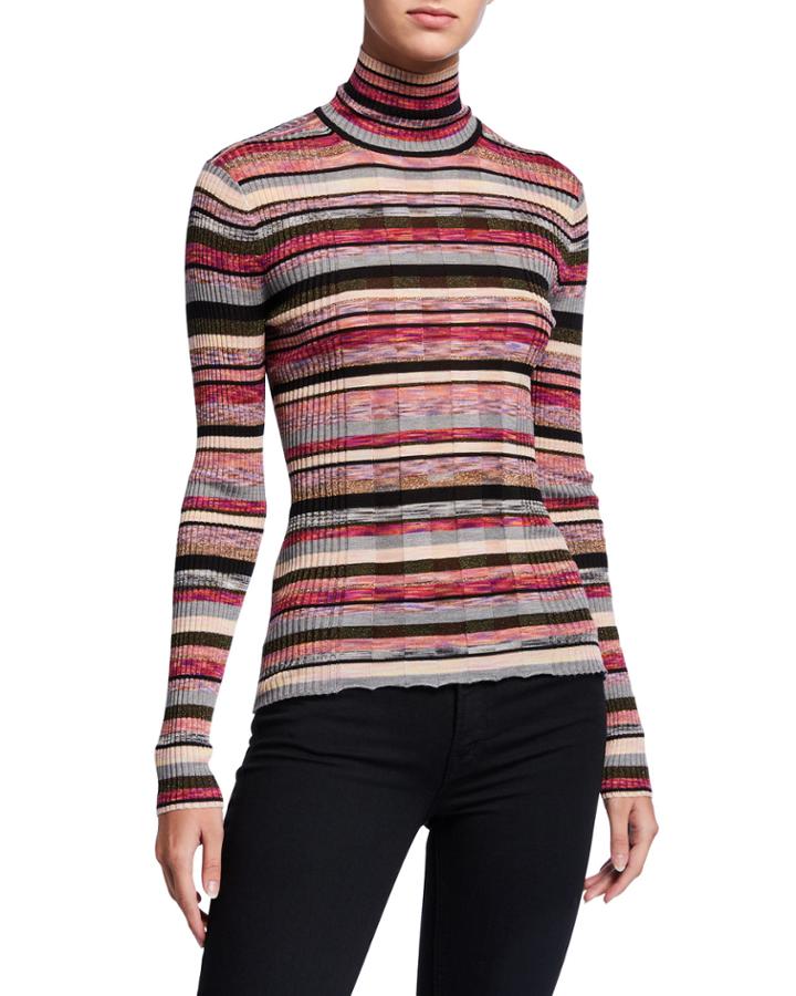 Striped Skinny Mini Rib Turtleneck