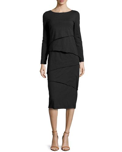 Metro Zigzag Tiered Jersey Dress, Black