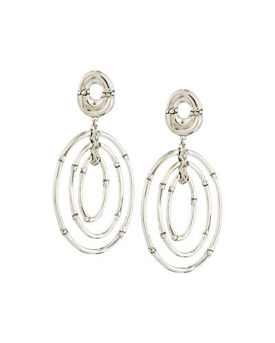 Bamboo Silver Oval Drop Earrings
