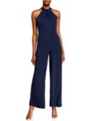 Pinstripe Knot Neck Halter Jumpsuit