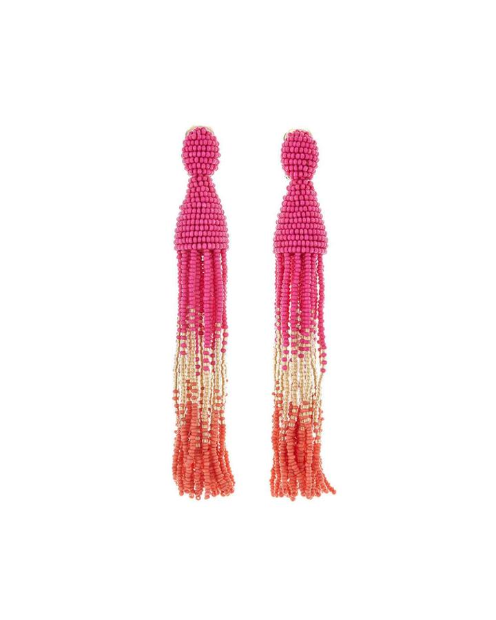 Long Ombre Beaded Tassel Clip-on Earrings