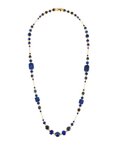 Long Sodalite, Jade & Glass Beaded Necklace