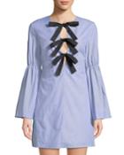 Ribbon-knot Mini Dress With Shirred