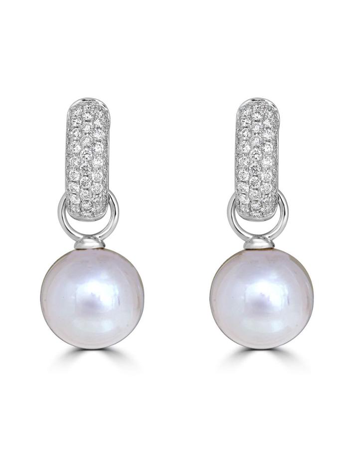 18k White Gold Detachable Pearl & Diamond Hoop Earrings