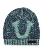 True Religion Distressed Horseshoe Beanie, Navy,