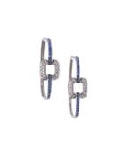 Piece 18k Square Pave Diamond & Sapphire Hoop Earrings,