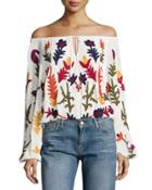 Embroidered Off-the-shoulder Top, Ivory