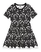 Floral-mesh Jacquard Short-sleeve Dress,