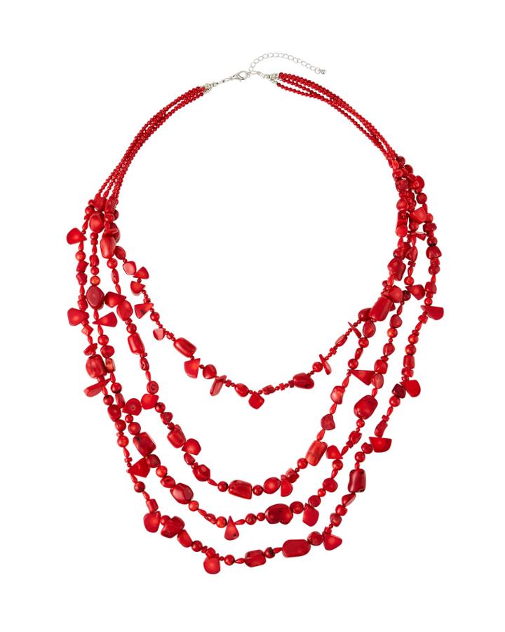 4-strand Coral Necklace, Red