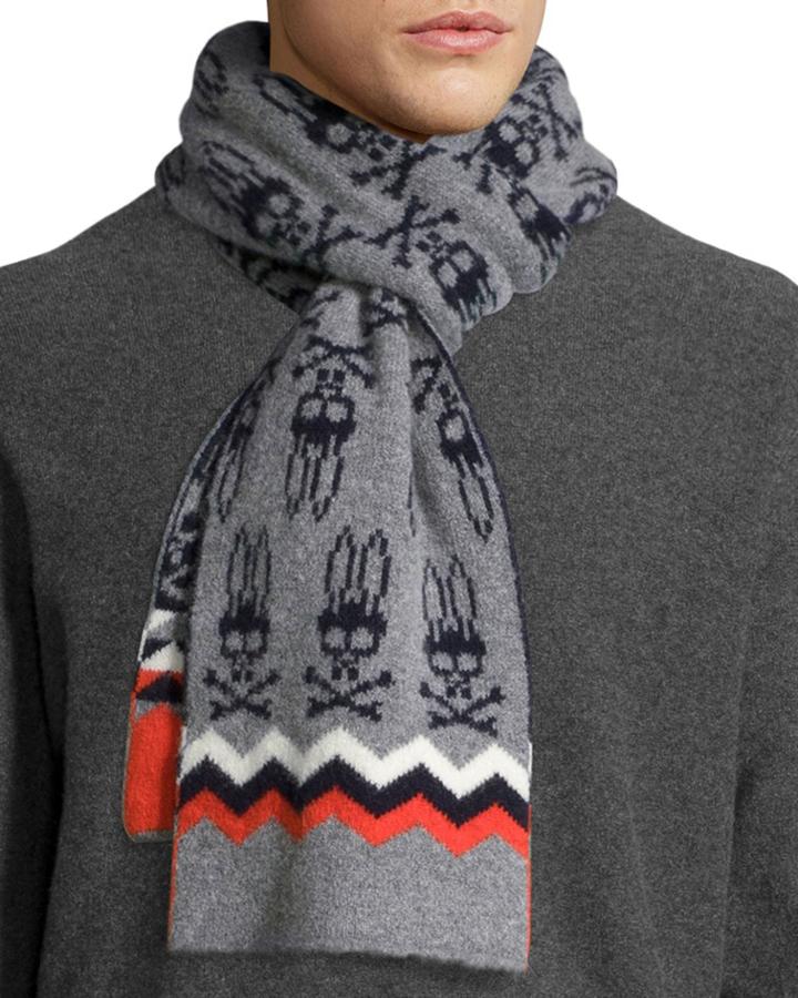 Psycho Bunny Melrose Zigzag-trim Logo Scarf, Navy/gray,