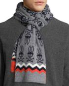 Psycho Bunny Melrose Zigzag-trim Logo Scarf, Navy/gray,