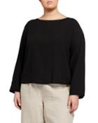Plus Size Boat-neck Bracelet-sleeve Silk Crepe Crop Top