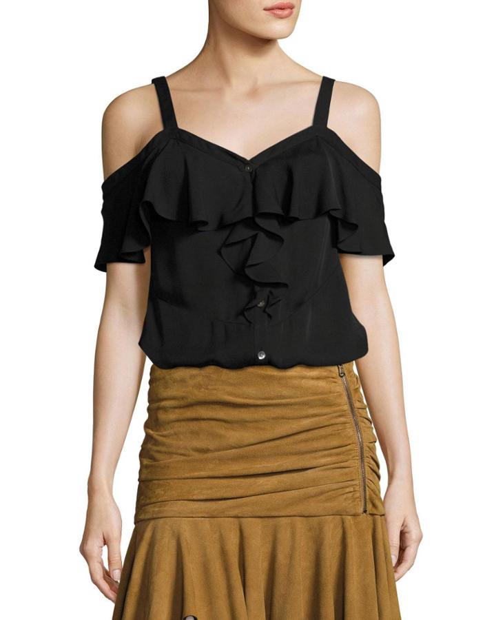 Frieda Cold-shoulder Silk Top, Black