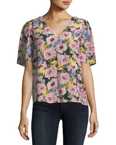 Floral Silk V-neck Top