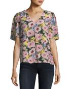 Floral Silk V-neck Top