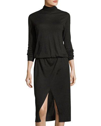 Turtleneck Cashmere-silk Blend Dress, Gray