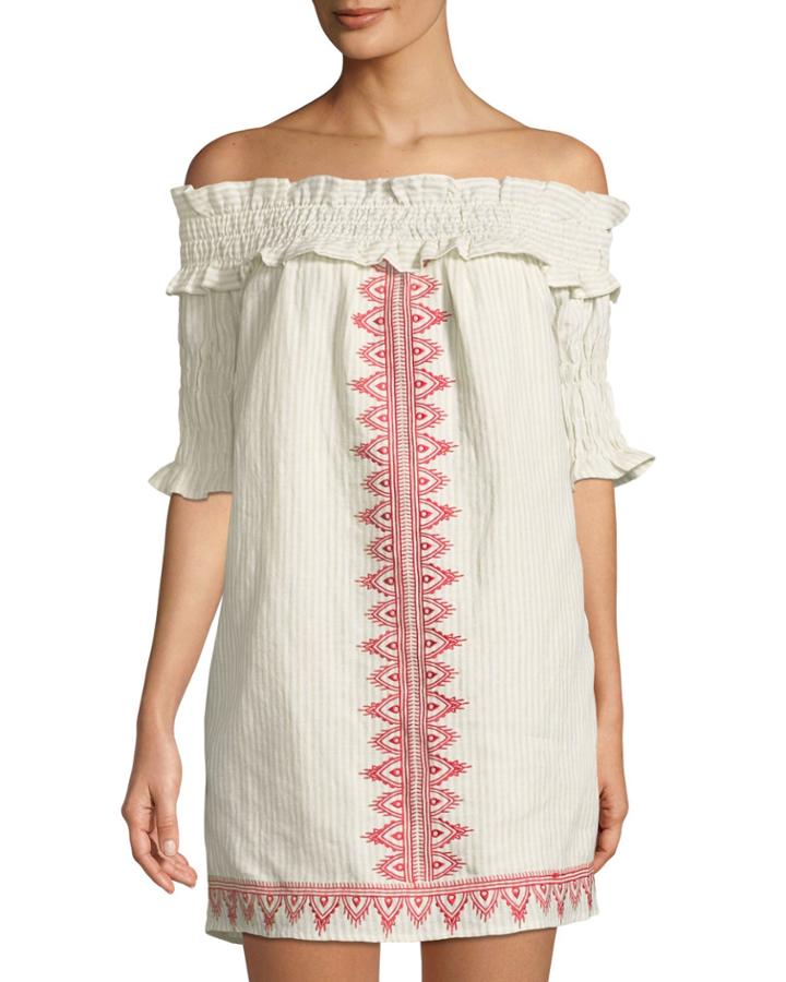 Essence Off-the-shoulder Embroidered Tunic