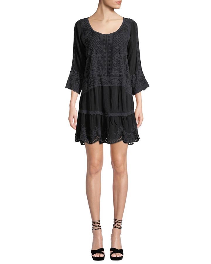 Dotted Geo Scoop-neck Tunic Dress With