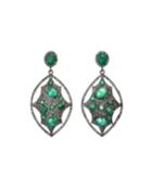 Cutout Diamond & Emerald Drop Earrings