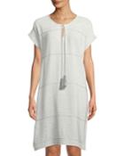 Bethie Beaded Striped Short-sleeve Tunic Dress