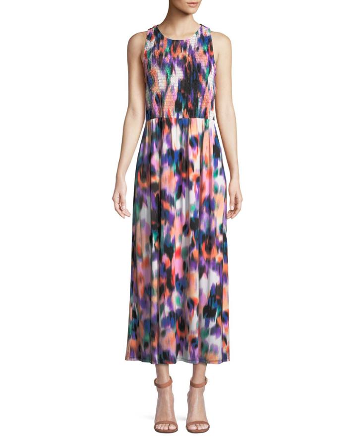 Jewel-neck Smocked