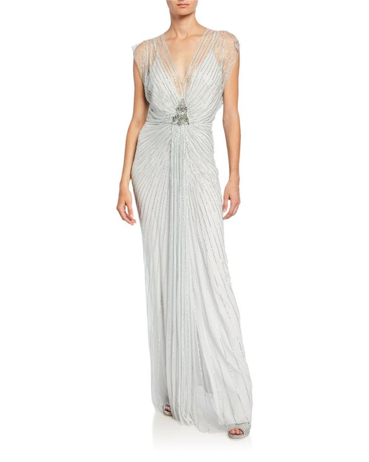 Amelie Sequined Knotted Chiffon Gown