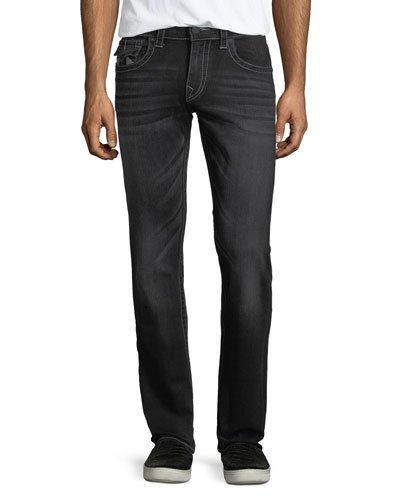 Whiskered Black Flap-pocket Straight-leg Jeans
