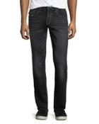 Whiskered Black Flap-pocket Straight-leg Jeans