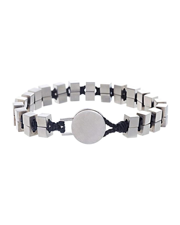 Men's Stainless Steel Cube Bead & Cord Bracelet,