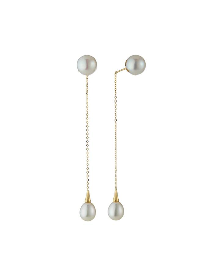 Threader Pearl Cable Chain Earrings