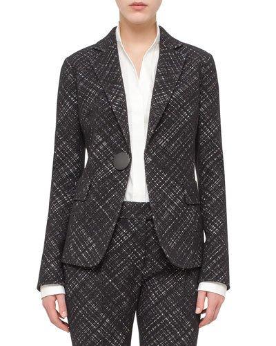 Crosshatch Jacquard One-button Jacket, Black