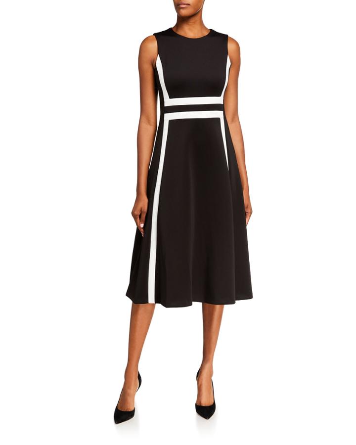 Sleeveless Colorblock Midi Fit & Flare Dress