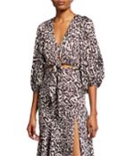 Isabella Leopard-print Cropped Tie-front Top