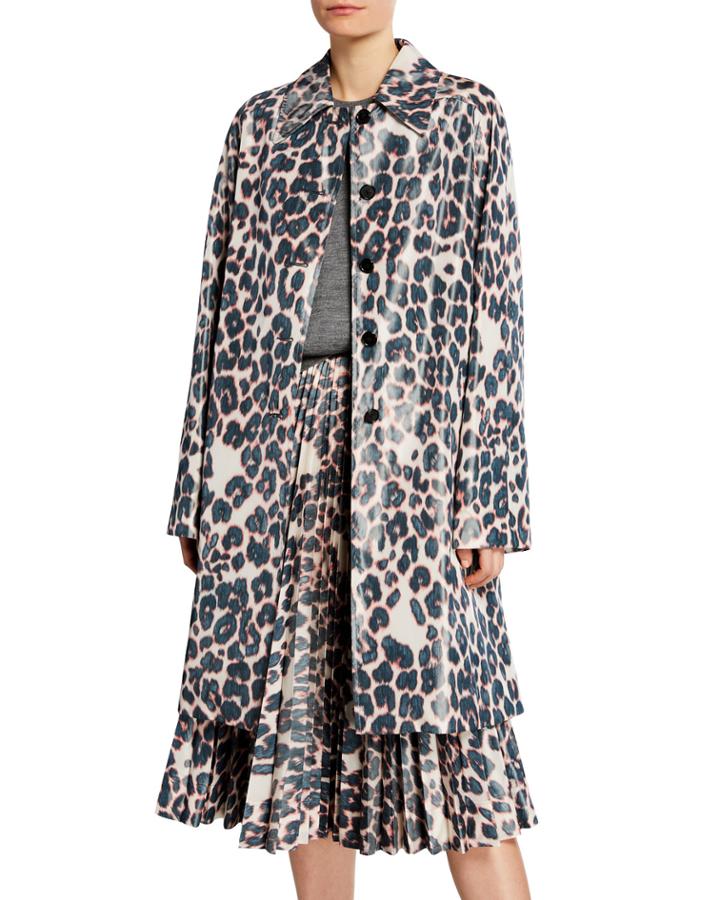 Animal-print Balmacaan-like Coat