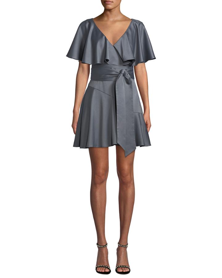 Haven V-neck Draped-sleeve Satin Dress W/