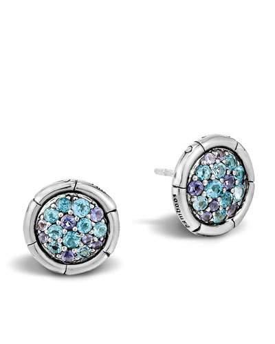 Bamboo Silver Lava Small Stud Earrings In Lagoon Colorway