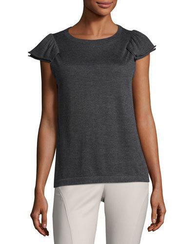 Ruched-sleeve Cashmere Sweater, Dark Gray