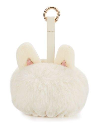 Rabbit Faux-fur Pompom Device Charger, White