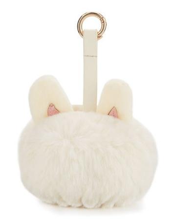 Rabbit Faux-fur Pompom Device Charger, White
