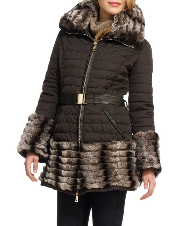 Belted Rabbit Fur Trim Jacket