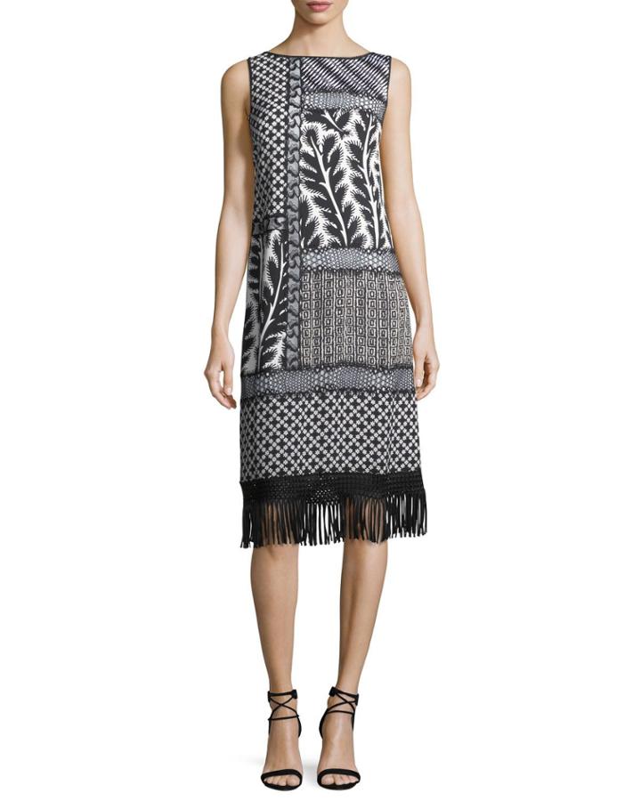 Sleeveless Patchwork Fringe-hem Dress